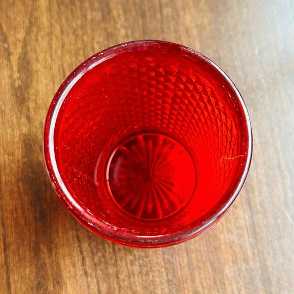 Vintage red hobnail cut glass red tumbler candle holder 4.5” - Picture 2 of 8